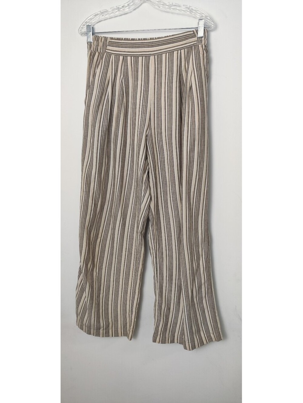 Dynamite Beige Grey Striped Linen Blend High Waist Wide Leg Pants Womens Small S
